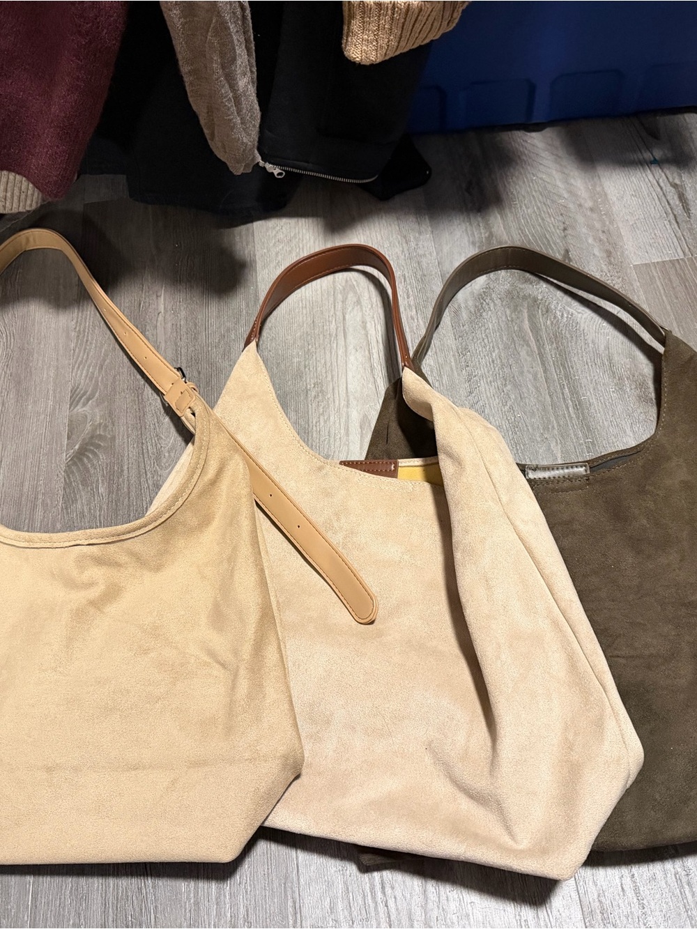 Beige/Cream/Olive Faux Suede Hobo Bags - Stylish Everyday Shoulder Totes (3)